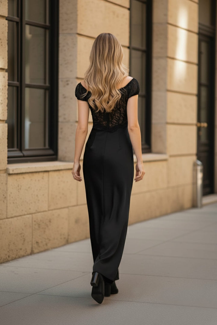 Sexy lace bodice and side slit maxi dress, Shahida,