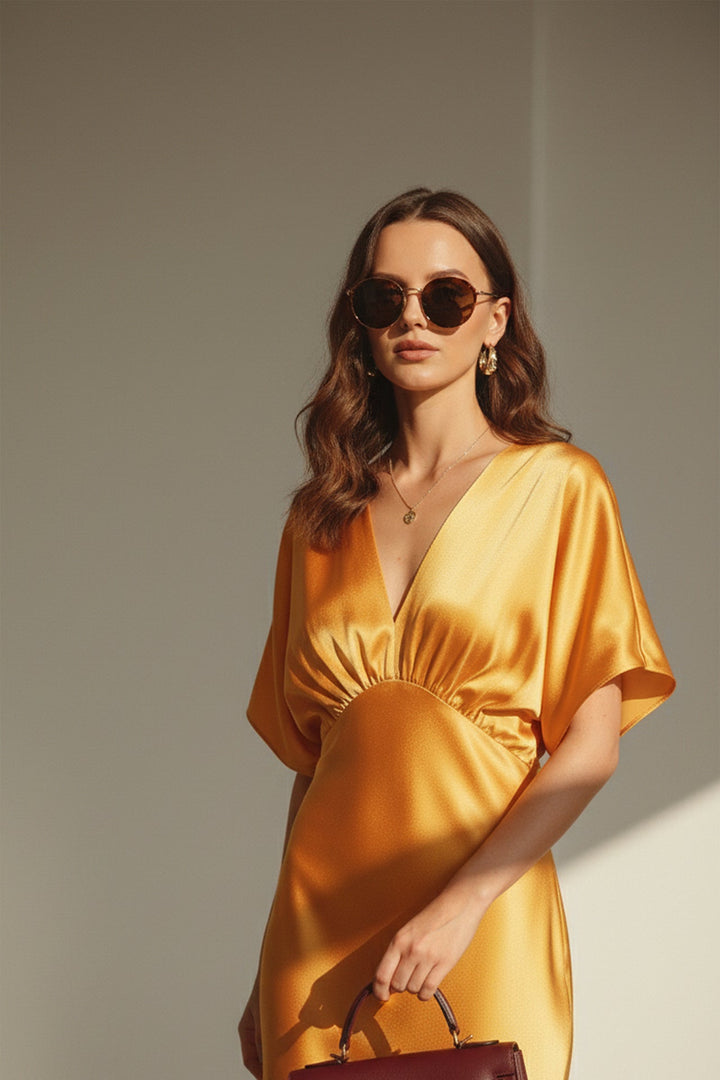 N ea Pari,
Gathered Plunged Neck Midi Dress,
Plunged Neck Dress,
Midi Dress with Plunging Neckline,