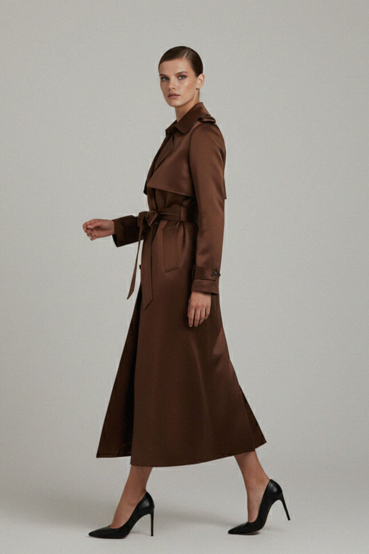 City-chic women’s satin trench coat, a fall-to-winter essential, Shahida,