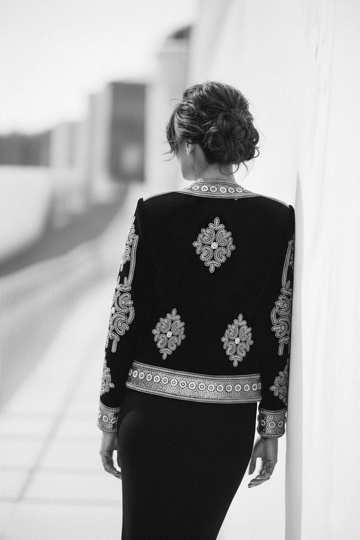 Kyle X Shahida, Winter Velvet Jacket for Women, Vintage Embellished Velvet Jacket,