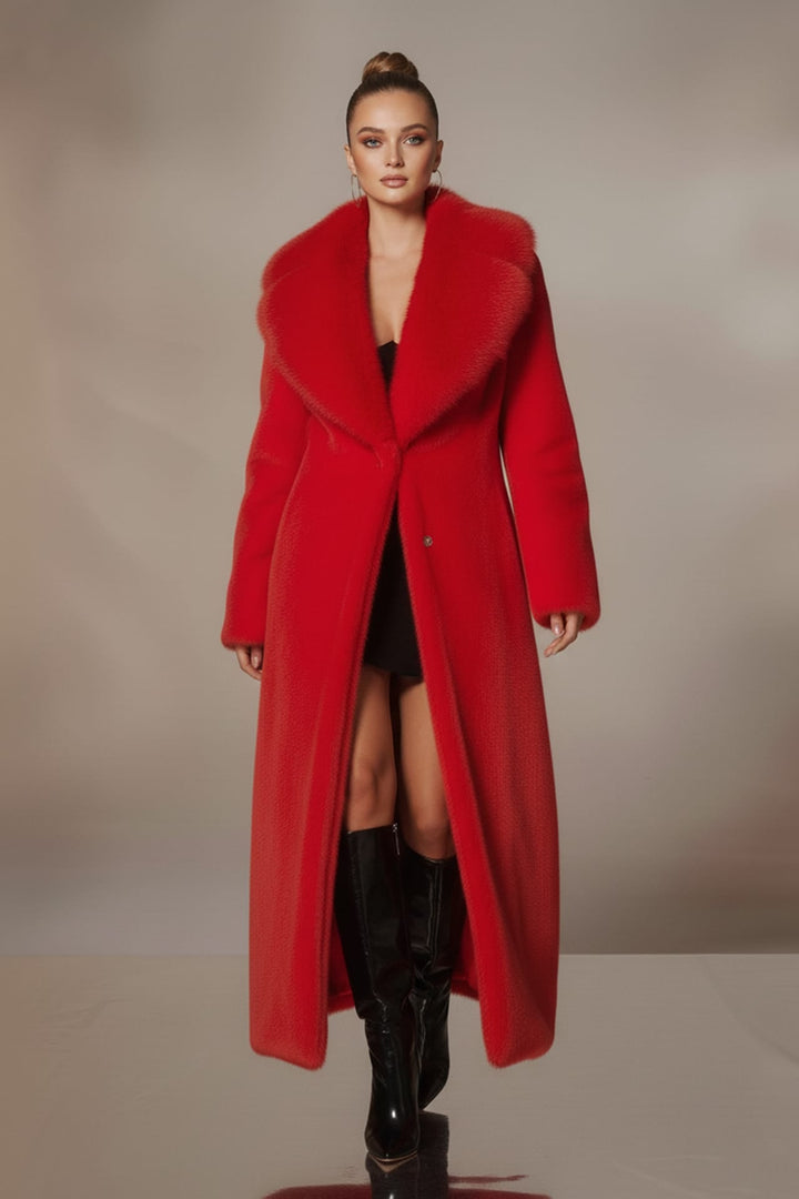 Long faux fur red coat for ultimate winter warmth, Shahida,