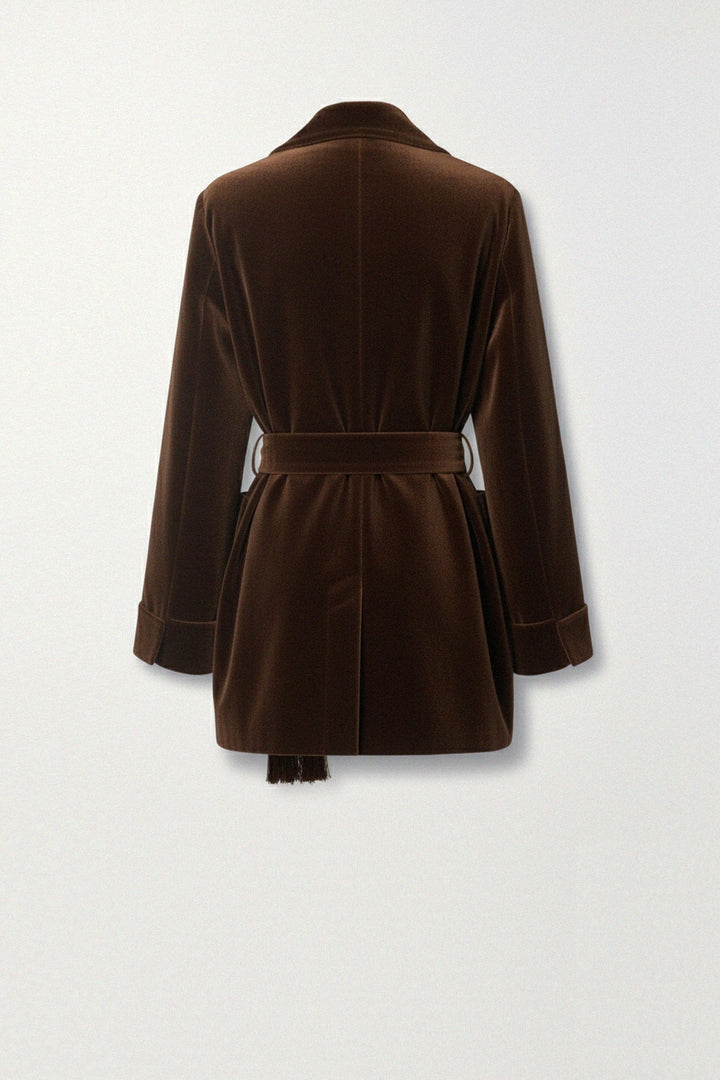 Soft and luxurious brown velvet winter jacket for women, kyle-x-Shahida,