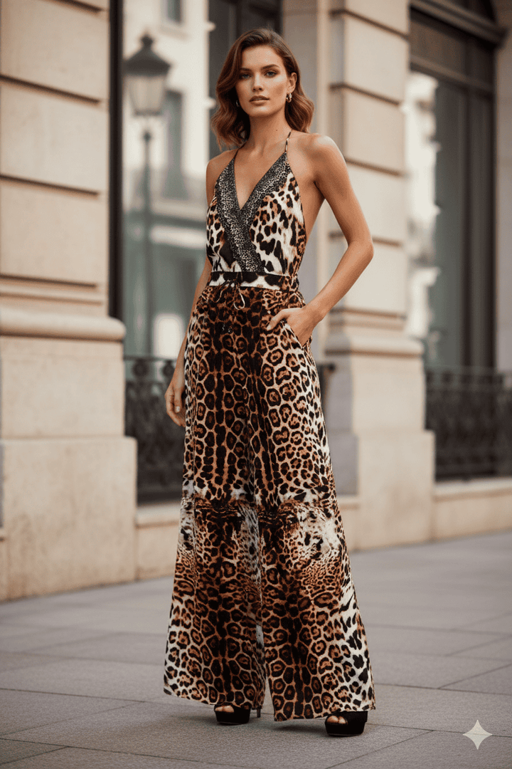 Elegant Leopard Print Fashion Jumpsuit, shahida uae