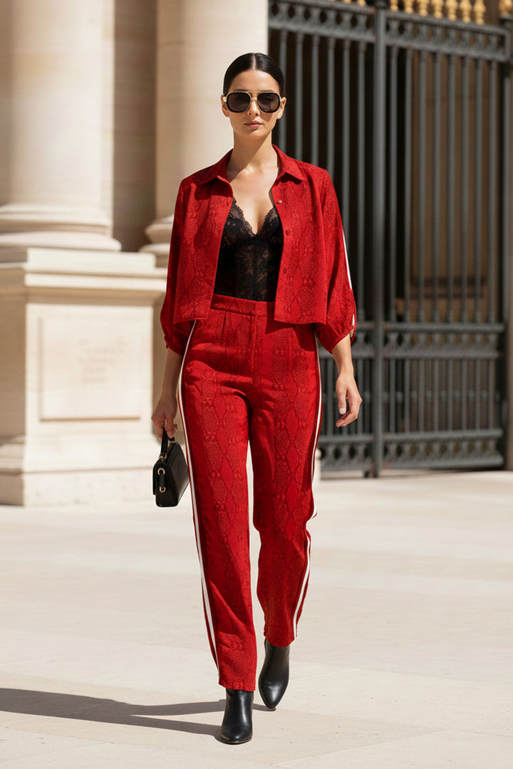 womens tracksuit, silk tracksuit, Kyle Richard, designer, blood stone, cupro, vegan silk, luxury, stylish, solid, eco friendly, fashion, comfortable, outfit, womens