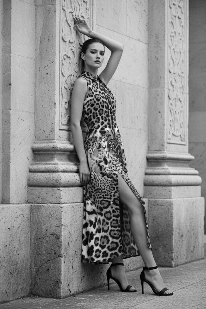 animal print long dress for elegant daytime wear, shahida-kyle-richards,