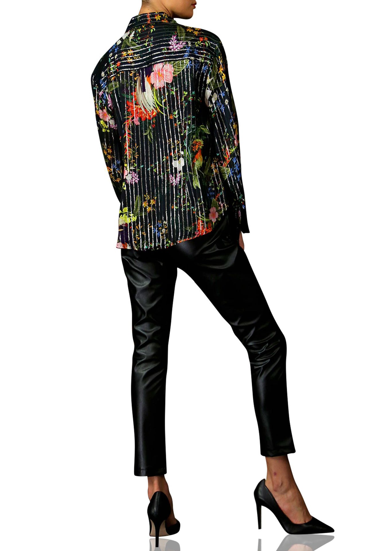"floral print shirt" "bird print shirt," "Kyle X Shahida" black shirts for women"