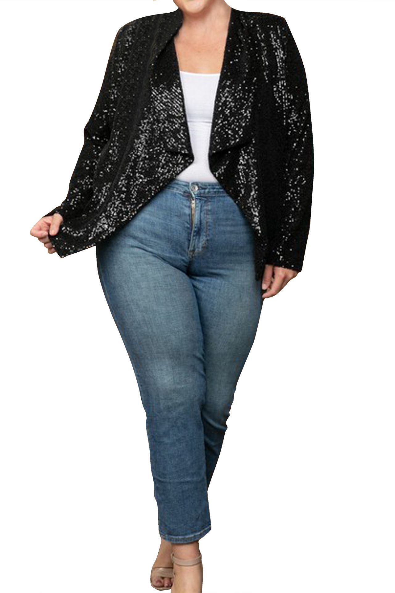 "sequin jacket women" "womens plus size sequin jacket" "black sequin womens jacket" "Kyle X Shahida" "plus size sequin jacket women"