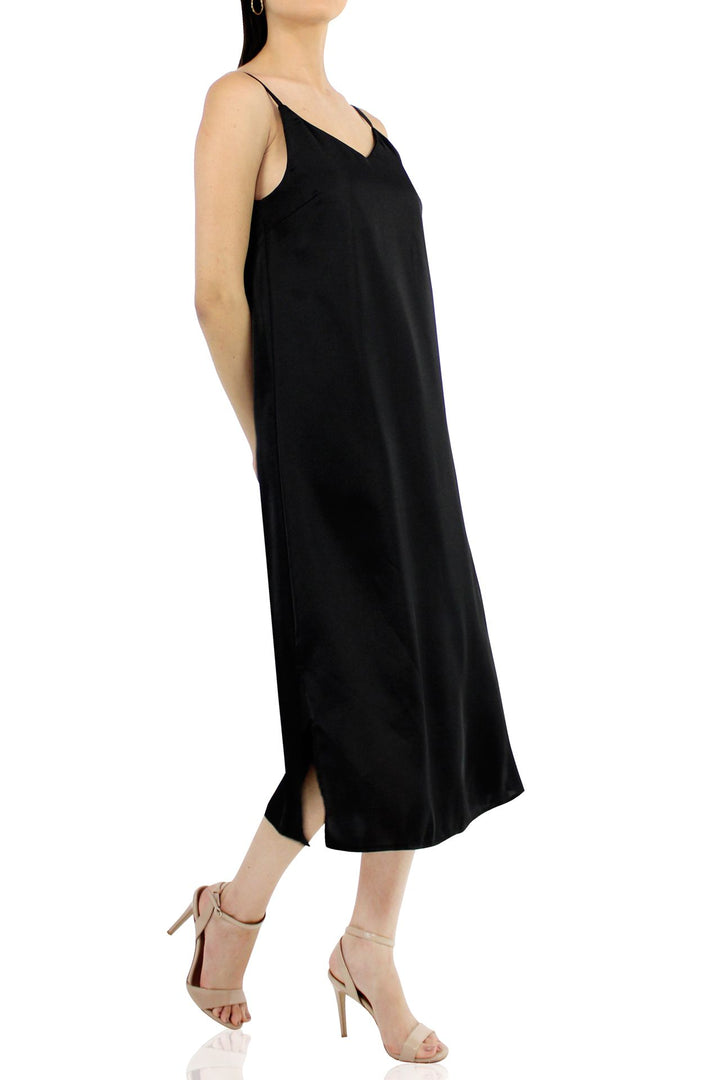 Designer Black Midi Dress | Slip Dress Outfits Designer Black Midi Dress | Slip Dress Outfits