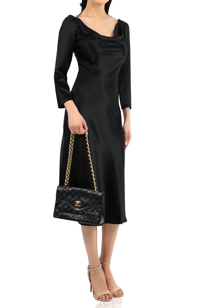 Designer Black Dress Midi Dress | Cowl Neckline Dress | Kyle X Shahida L Designer Black Dress Midi Dress | Cowl Neckline Dress | Kyle X Shahida L