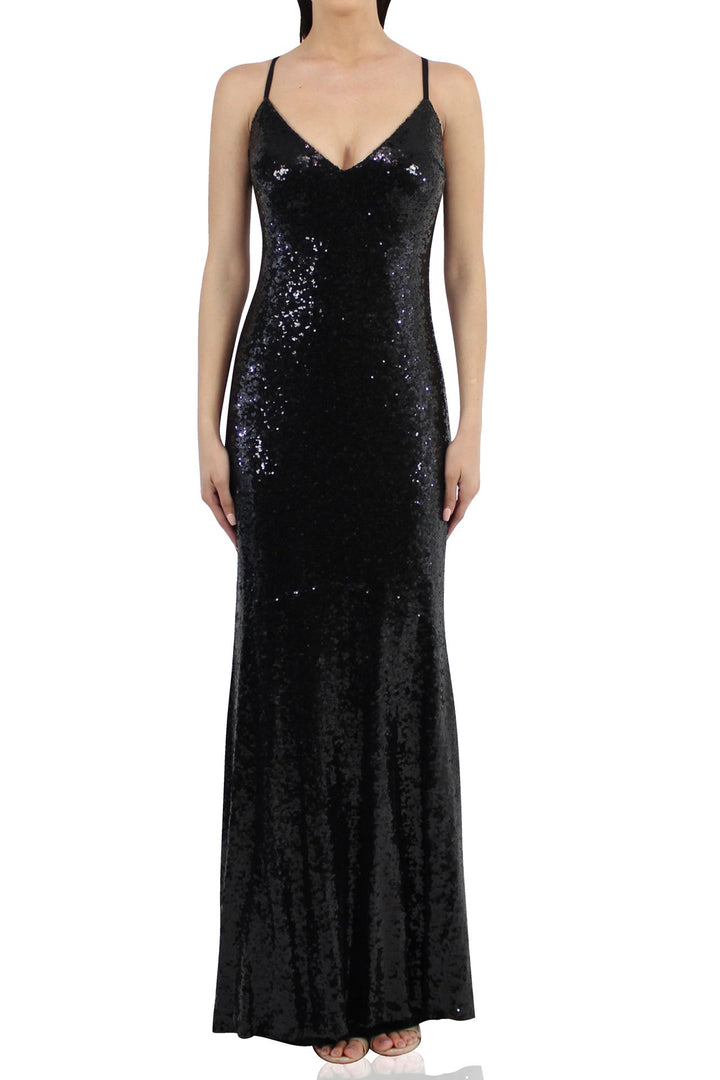 low back black sequin dress ZIA Low Back V Front Sequin Prom & Formal Dress Black / S USA