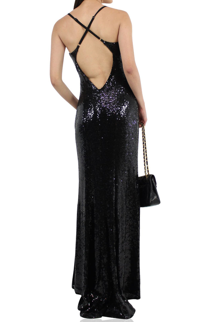 black glitter backless dress Backless Sparkly Maxi Dress Black