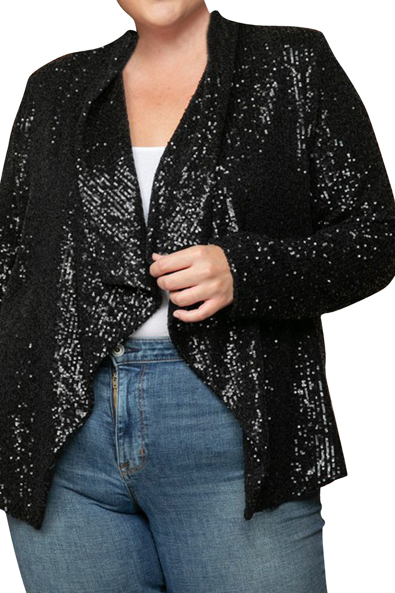 "sequence jackets for women" "womens black sequin blazer" "plus size sequin blazer" "Kyle X Shahida" "sequin blazer womens"