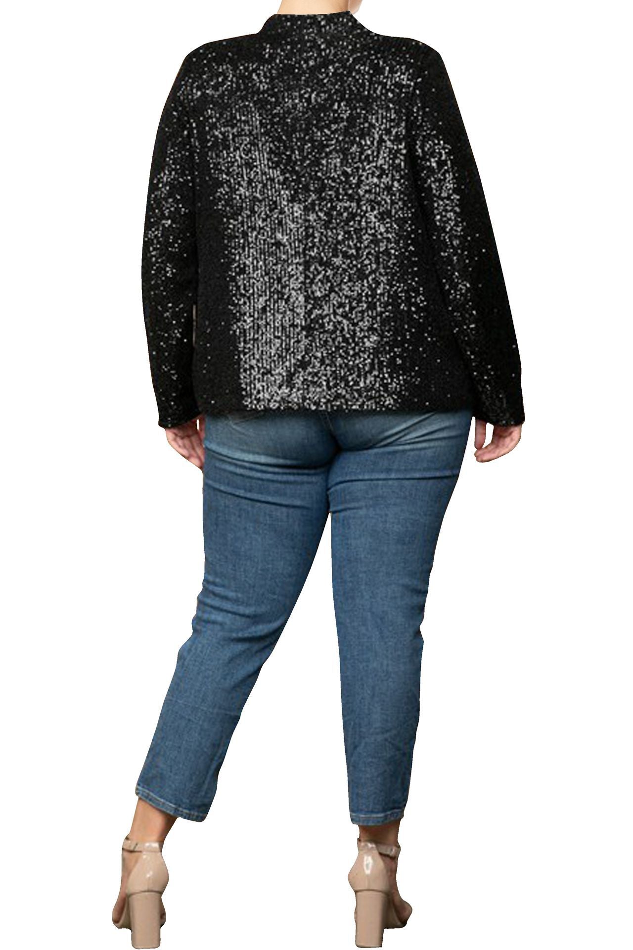 "Kyle X Shahida" "sequins jacket women's" "black sequin plus size jacket" "sequin jacket blazer" "black sequin womens jacket"