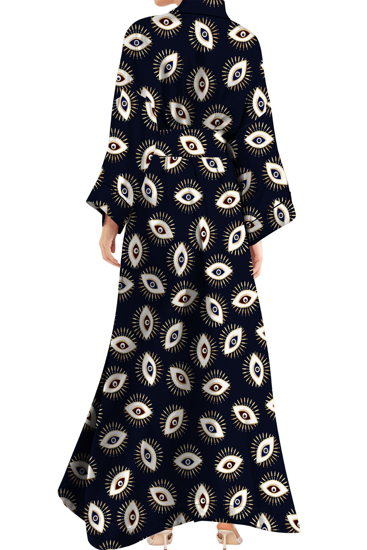 "evil eye dress" "Kyle X Shahida" "silk robes and kimonos" "luxury kimono"