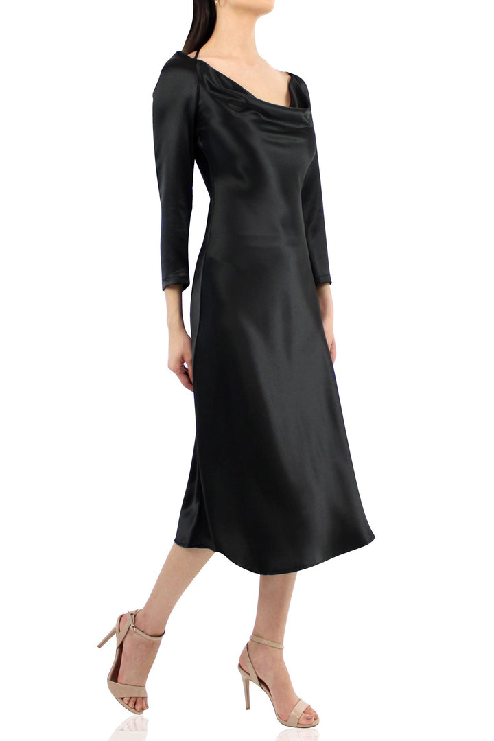 black cowl neck long sleeve dress boohoo Women's Cowl Long Sleeve Mini Dress in Black | Size: 14