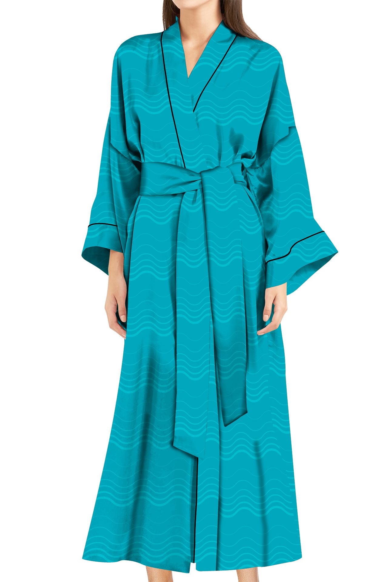 "light blue robe womens" "printed silk robe" "light blue silk robe" "Kyle X Shahida"