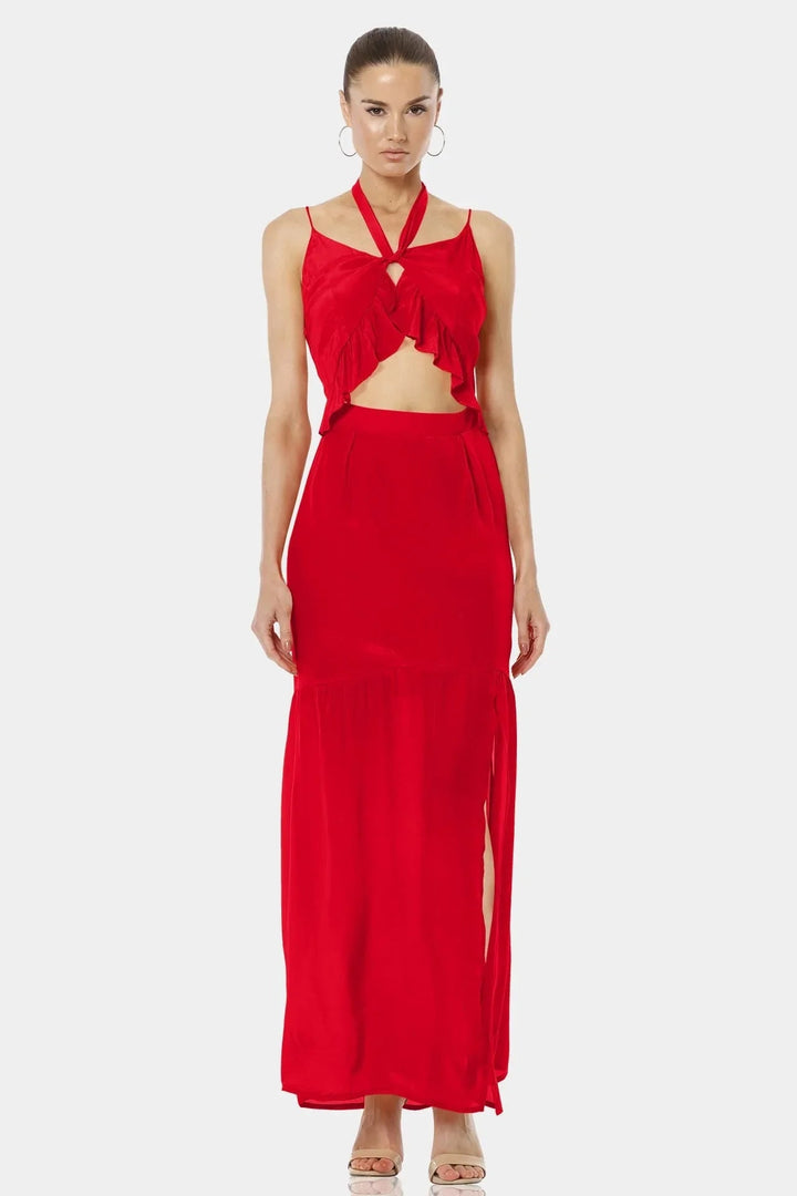 bright fashion, stylish maxi, feminine vibe, elegant red, smooth fit, modern trends, shahida parides