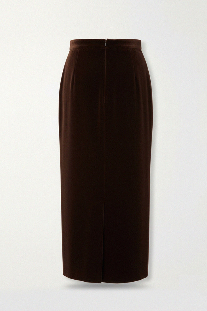 bodycon brown velvet skirt for holiday outfits, kyle-x-Shahida,