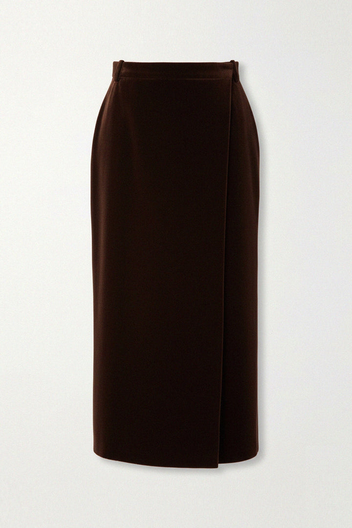 brown velvet pencil skirt for evening style, kyle-x-Shahida,