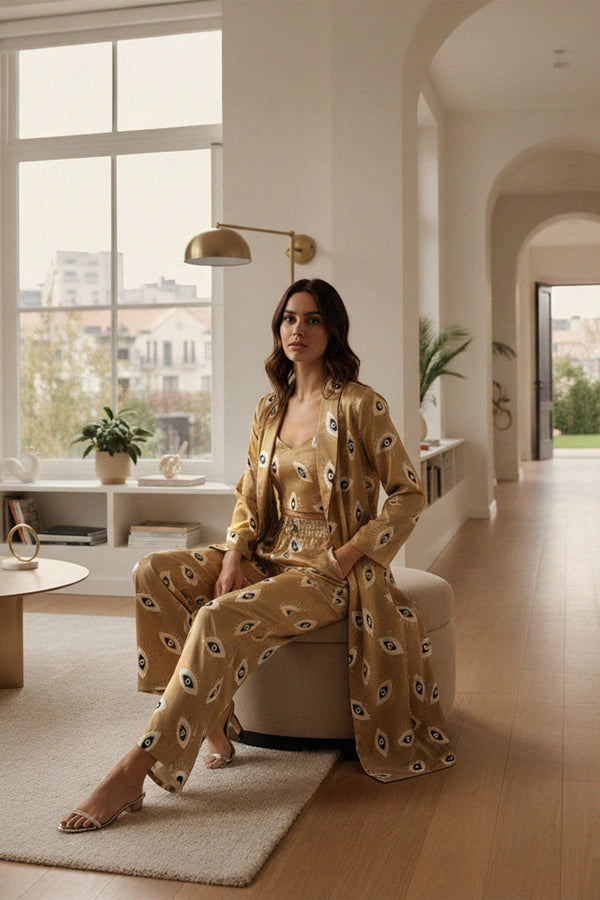 sexy lounge set, pajamas with matching robe, matching summer set, Kyle X Shahida,