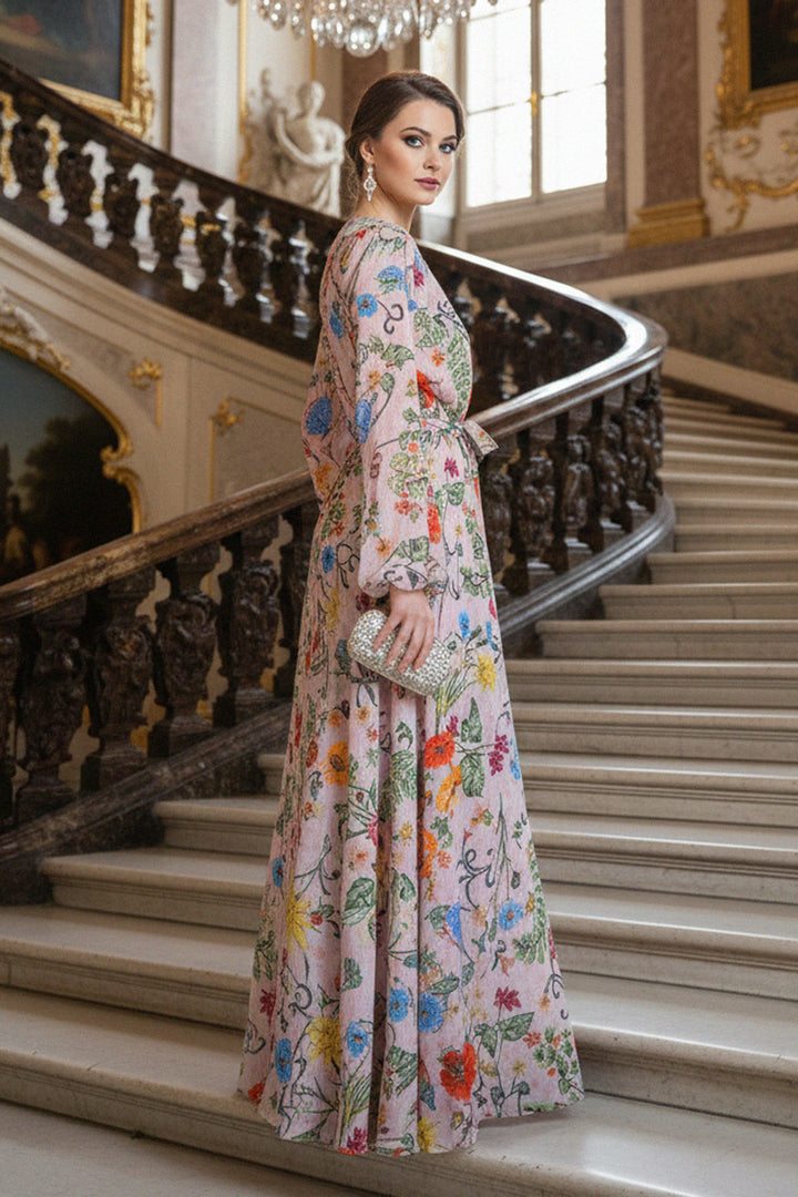 long duster, airy maxi, printed gown, classic elegance, fashion portrait, floral detailing, luxury themes, soft drape, shahida-kyle-richards