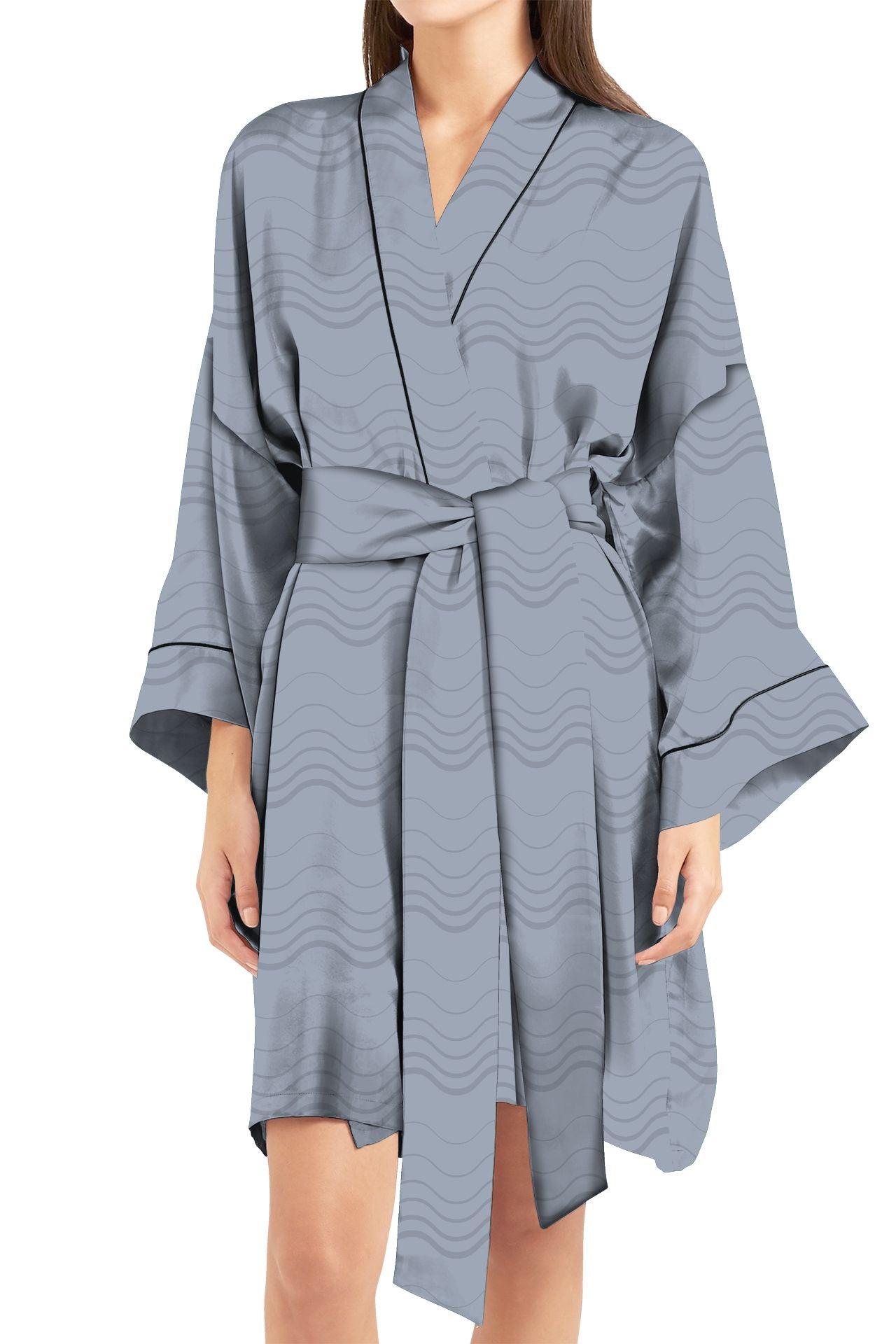"grey robe womens" "Kyle X Shahida" "grey kimono" "ladies short kimono" "silk robe women short"