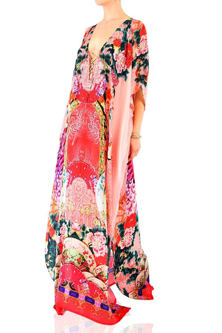 tropical dresses for vacation, cute vacation outfits, Shahida Parides, maxi kaftan,