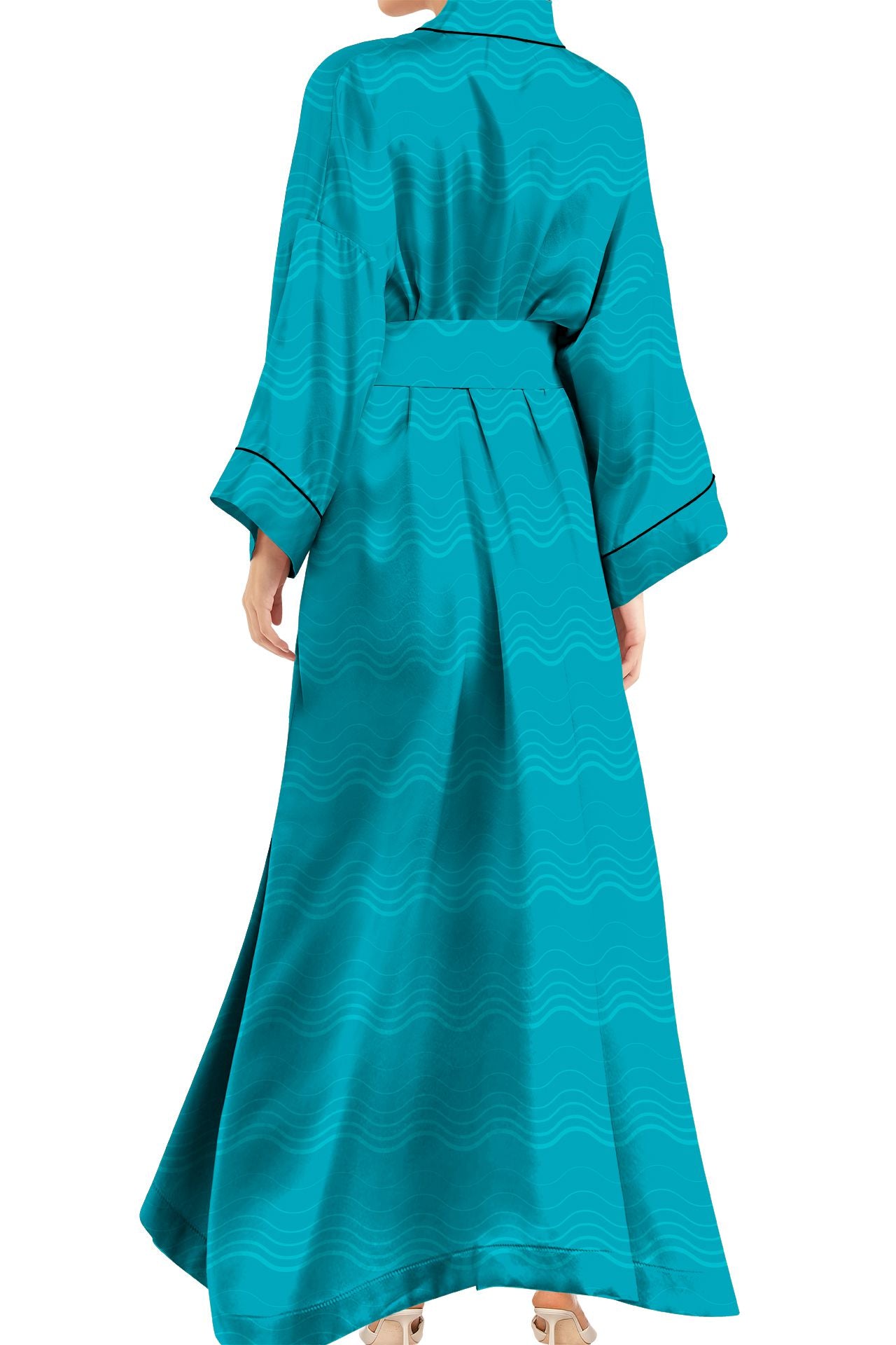 "light blue womens robe" "Kyle X Shahida" "robe silk kimono" "long silk kimono"
