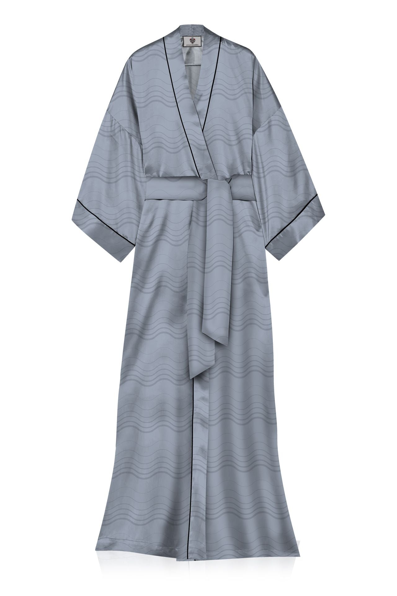 "light grey robe" "Kyle X Shahida" "robe silk kimono" "long silk kimono"