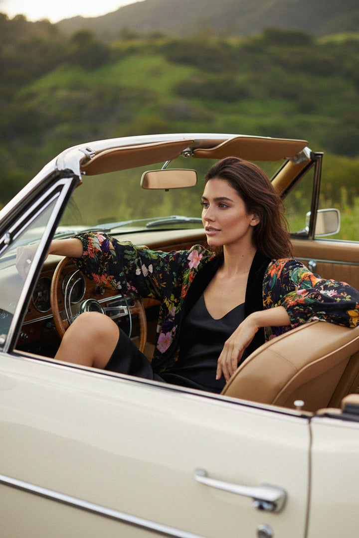 resort robe, printed kimono, satin robe women, luxury fashion robe, elegant long robe, statement robe