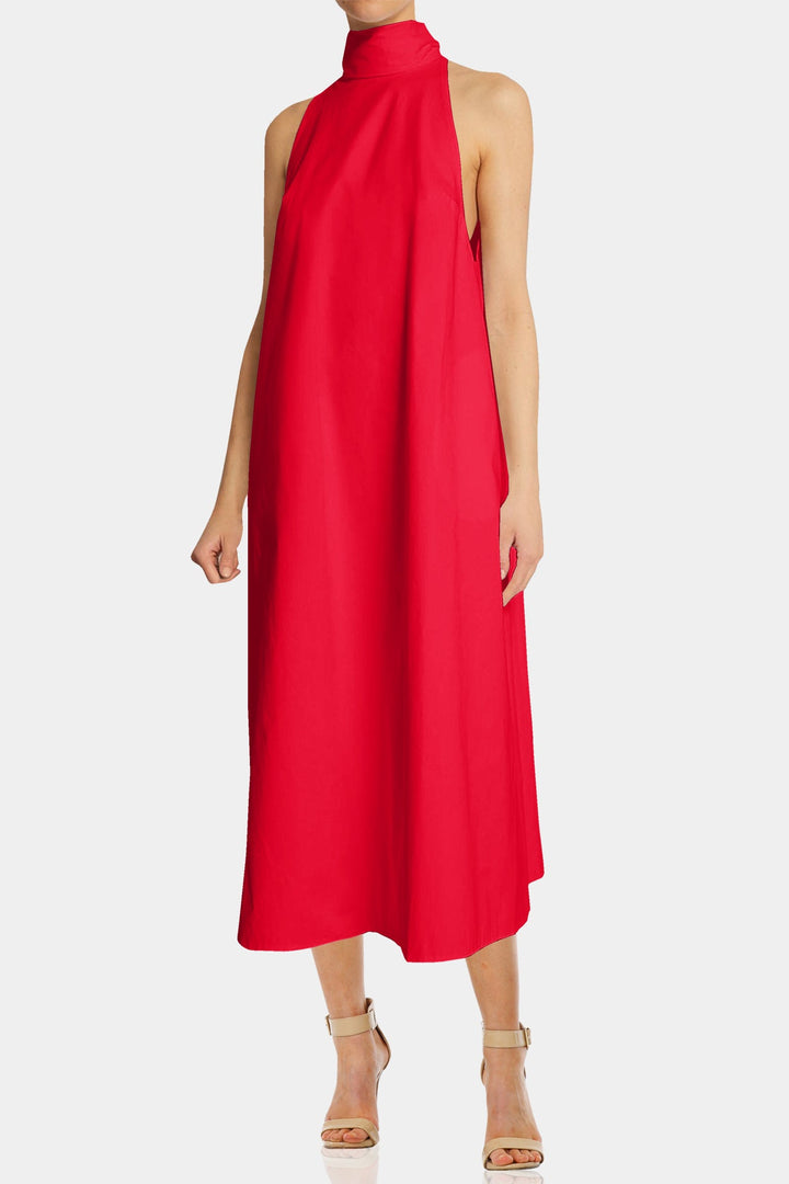 Designer Red High-Neck Sleeveless Midi Dress