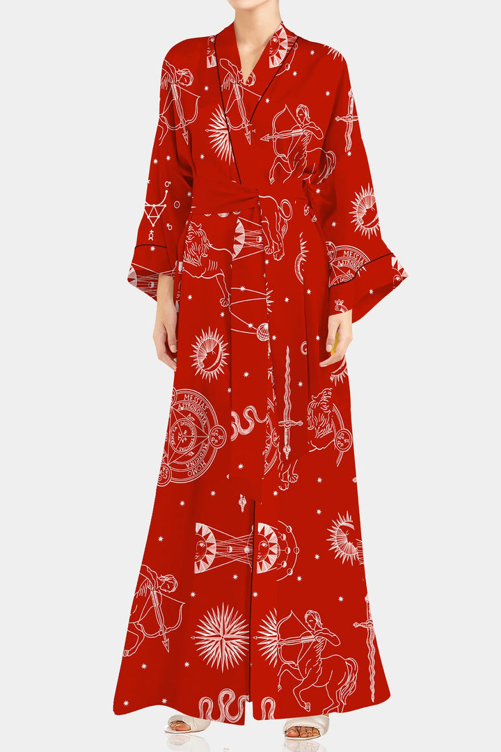 red kimono wrap dress Red Ice Satin Kimono Robe, Long Wrap Dress, Elegant Loungewear