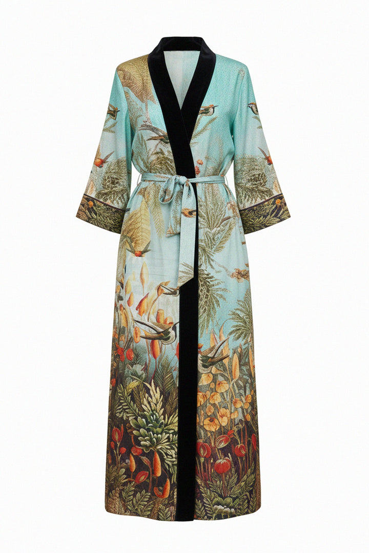 chic resort wear, kyle richards store, artistic womens kimono, modern silk robe, elegant womenswear