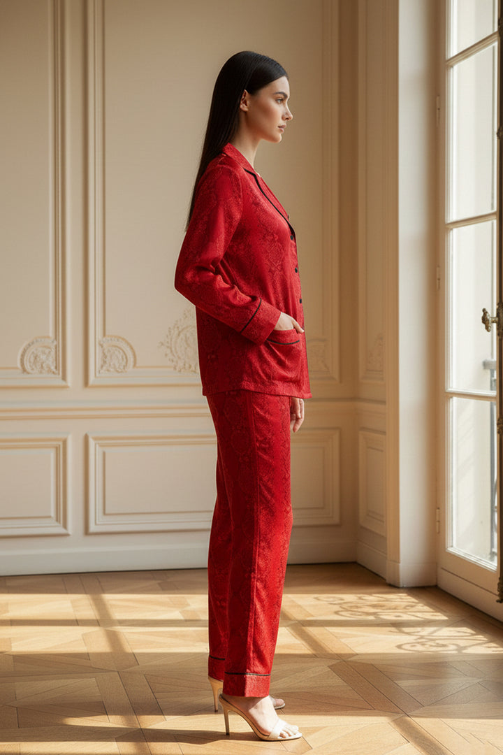 designer pajama set, satin pajama women, eco cupro nightwear, full sleeve pajamas, vegan silk set women, luxury sleep suit