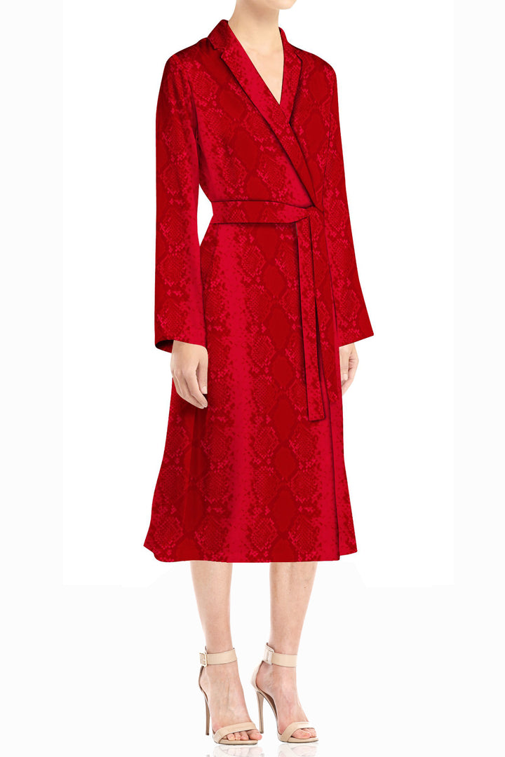 blood stone dress, cupro vegan silk, midi wrap dress, shahida kyle richards, sustainable womenswear, designer eco dress