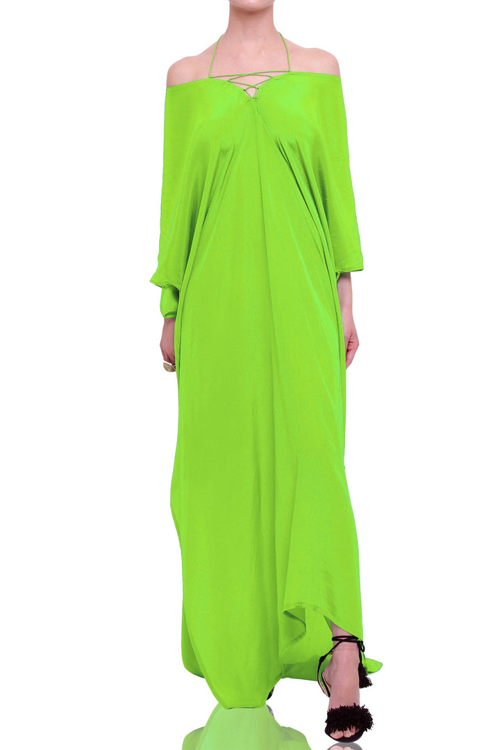 luxury caftan dress Luxury Silk Kaftan Dress Vibrant Green Psychedelic Floral Maxi Bohemian Resort Wear Gown Oversized Summer Kimono