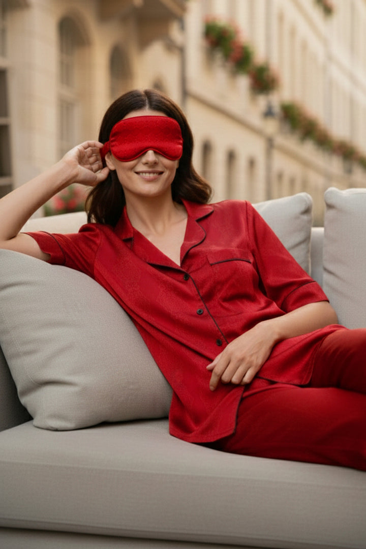 eco friendly eye mask, cupro fabric, Shahida Kyle Richards, designer accessory, sustainable mask, biodegradable eye mask