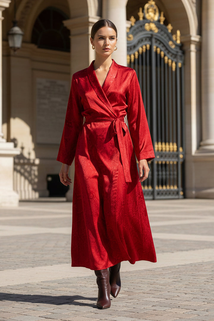 eco cupro gown, sustainable long dress, womens wrap style, blood stone couture, shahida kyle richards, designer eco dress