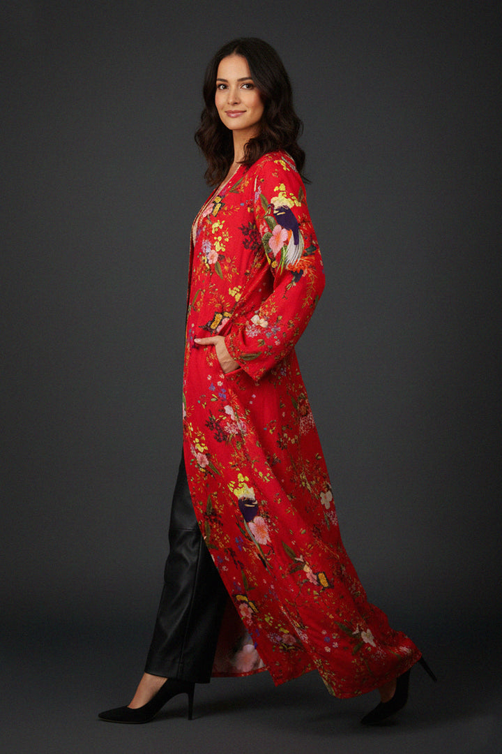 trendy lounge, feminine design, chic layering, bold print, modern fashion, resort glamour, couture robe, shahida-kyle-richards