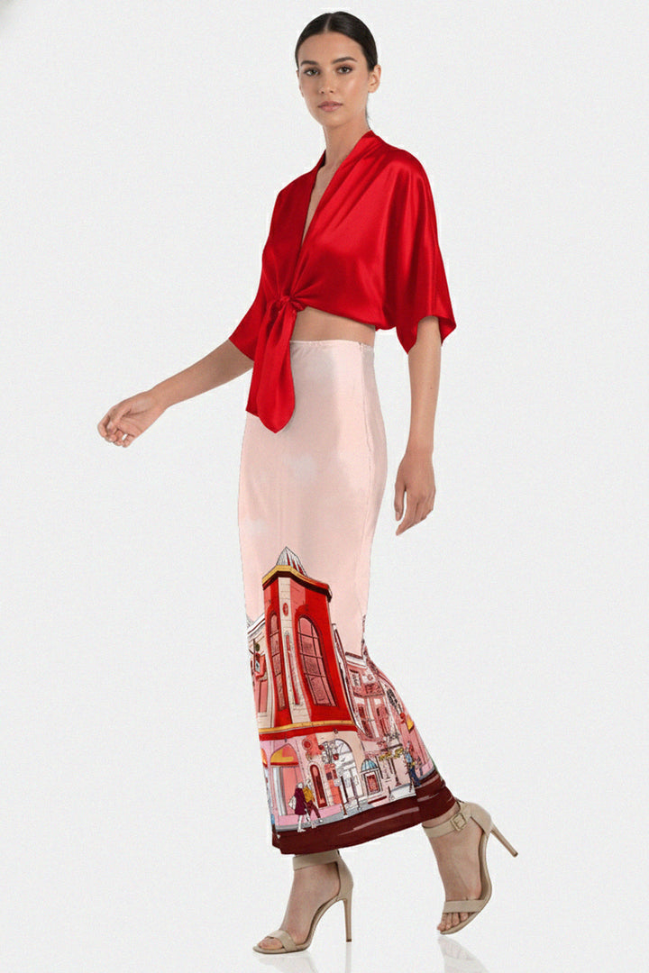 artistic fashion, modern chic skirt, printed maxi style, shahida-kyle-richards, soft drape satin
