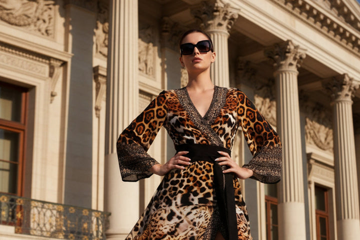 elegant wrap dress, Shahida Parides, leopard print wrap dress, wrap animal print dress, luxury womens fashion, chic animal print