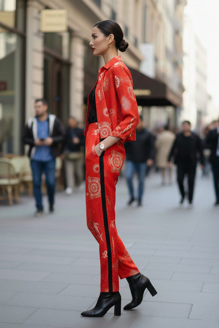 designer red, women’s chic, modern fashion, stylish wear, bold outfit, luxury style, fashion set, shahida kyle richards, online shop