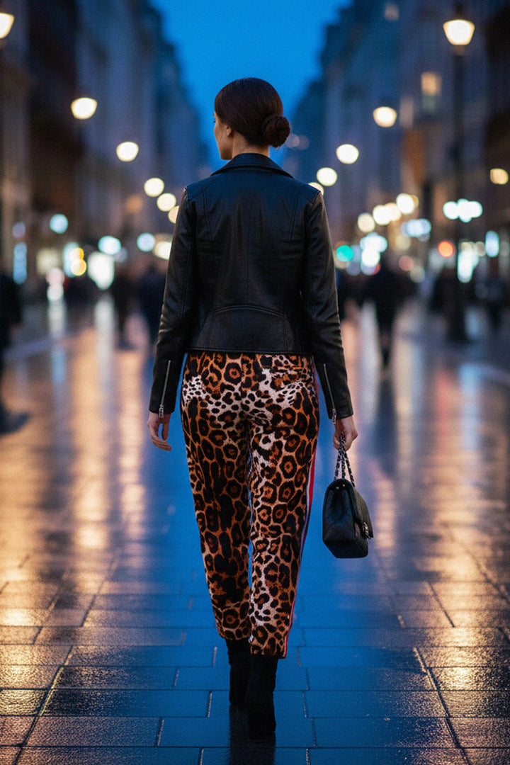 street fashion, chic pants, shahida-kyle-richards, leopard style, red top, luxe citywear
