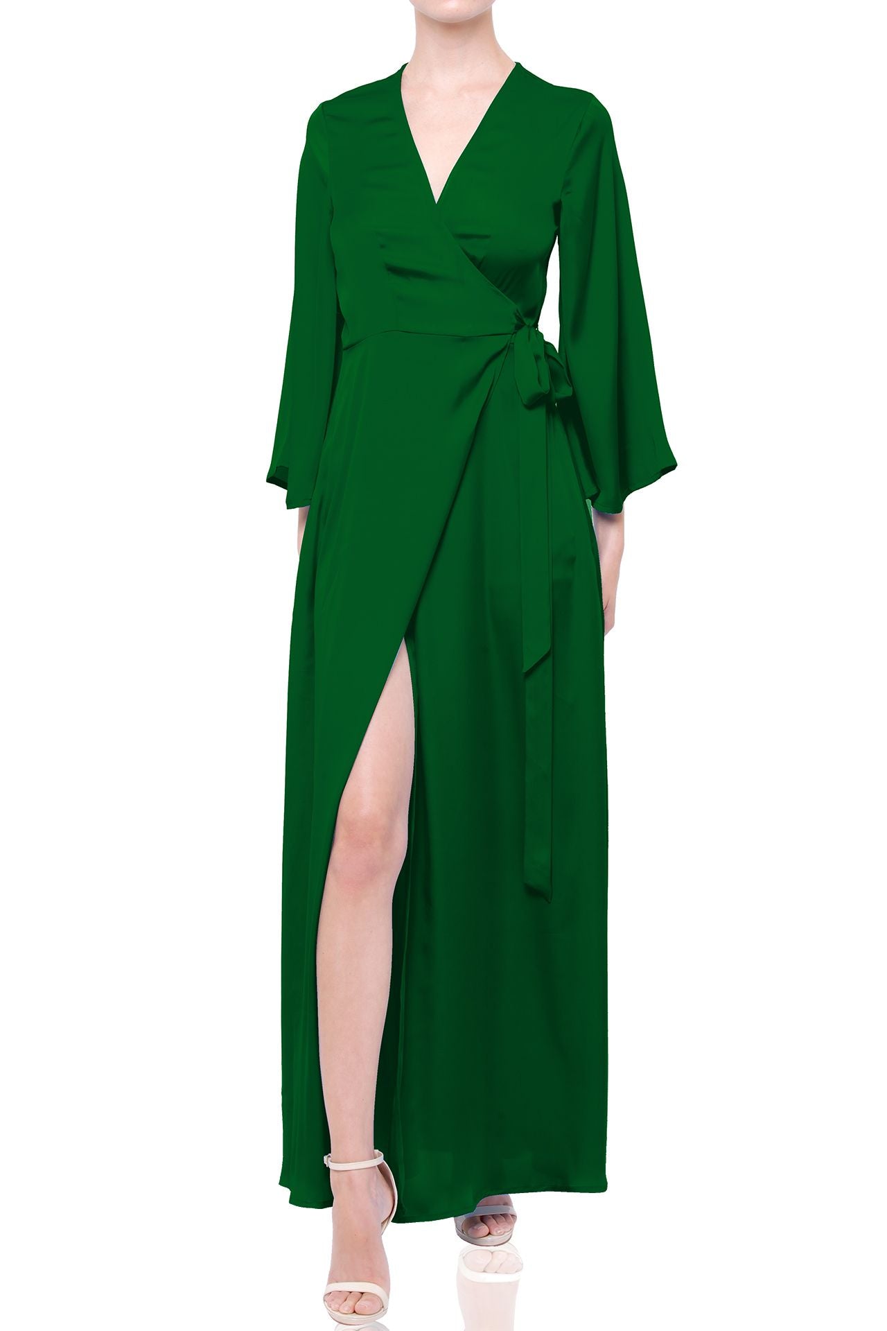 "wrap dress dark green" "wrap dress emerald green" "Kyle X Shahida" "long sleeve wrap maxi dress"