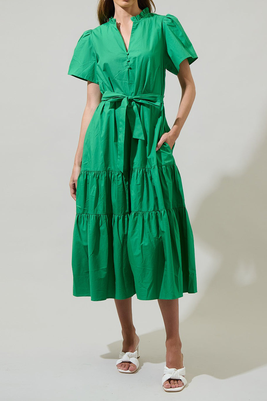 Green Dress | Tiered Midi Dress | Cotton Midi Dress