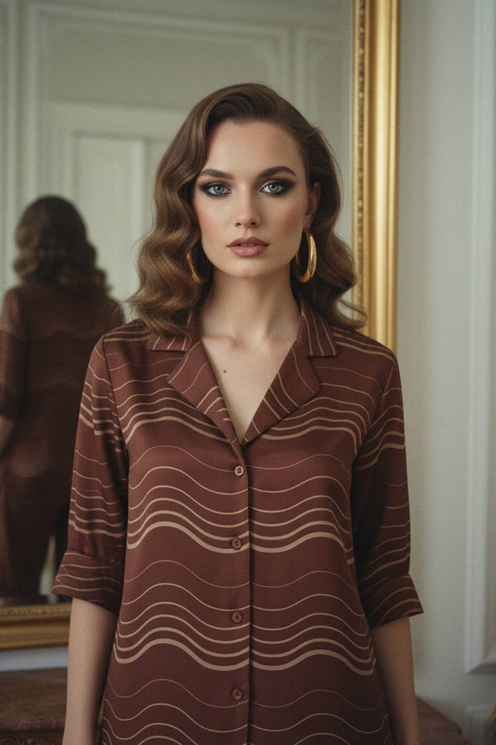 boho luxe, rich brown, stripe motif, outdoor vibe, fashion scene, coordinated look