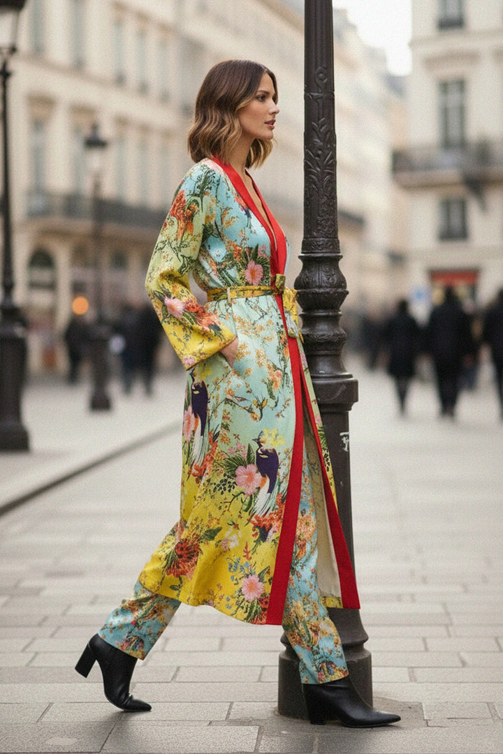 modern fashion, tropical print, bold outfit, designer look, kimono coat, shahida-kyle-richards, city fashion