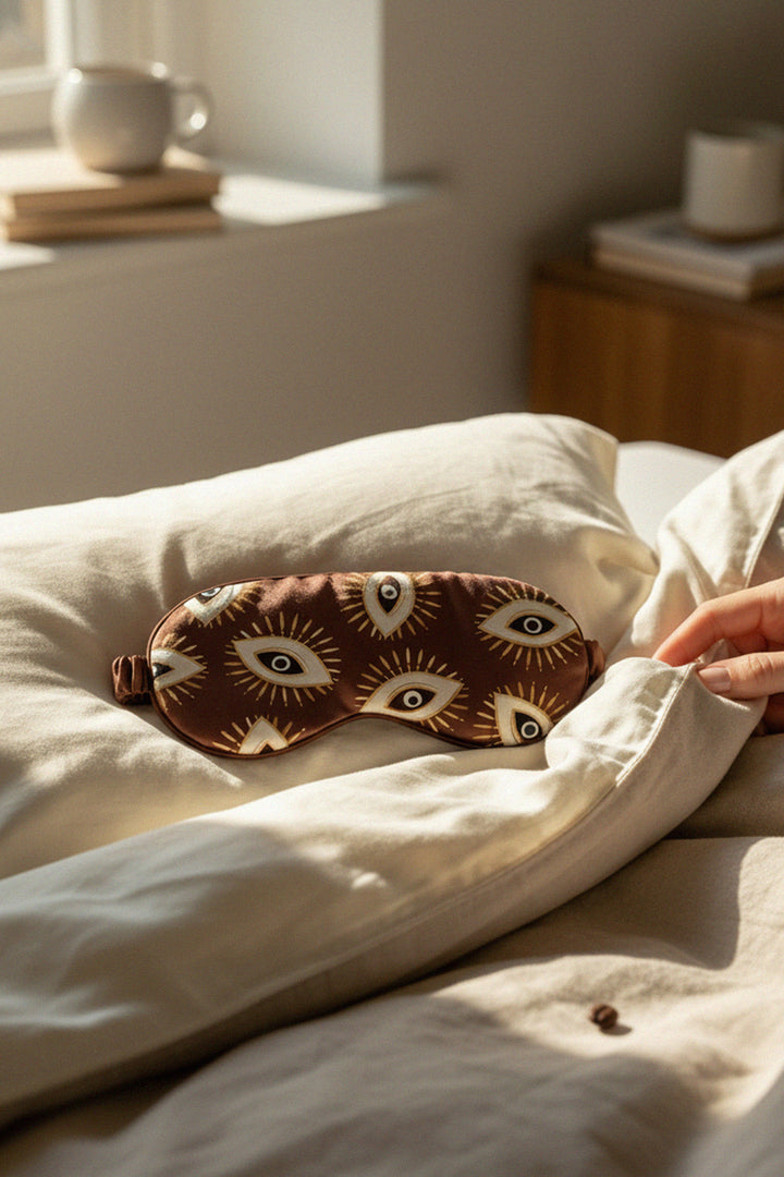 wave pattern top, stylish lounge set, brown-toned mask, soft loungewear