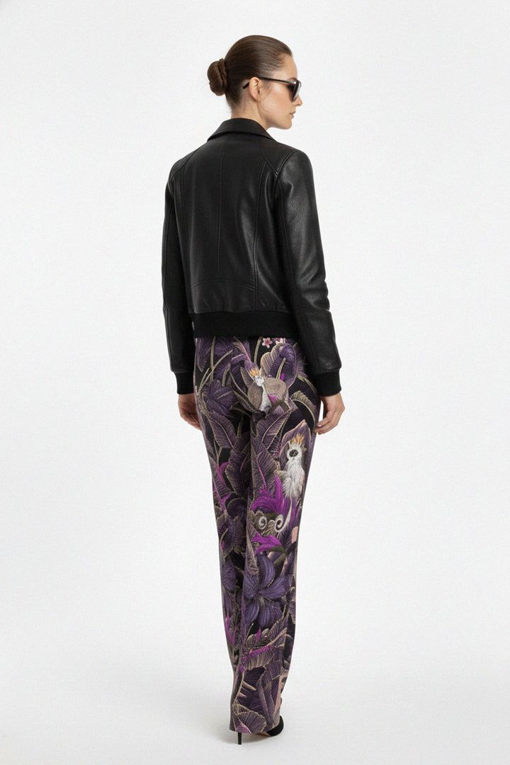 artistic forest pants, statement silk trouser, botanical luxury pant, shahida-kyle-richards