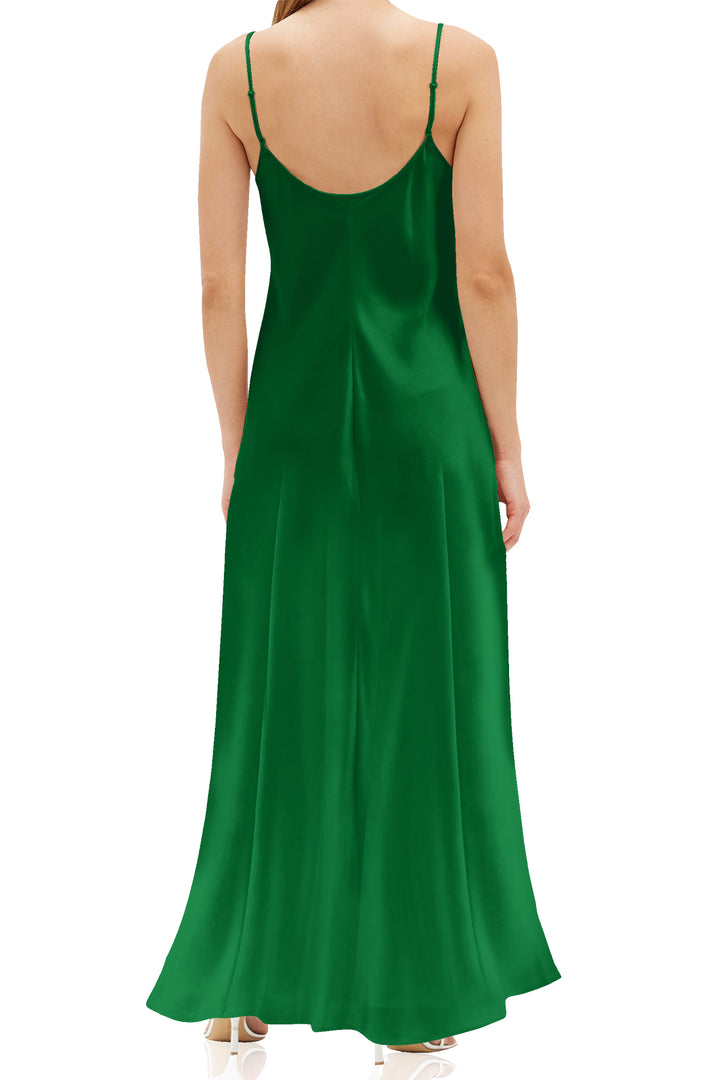 Designer Silk Cami Dress Long Green Maxi Slip Dress Kyle X